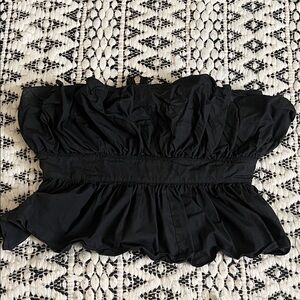 Black Strapless Ruffled Peplum Blouse